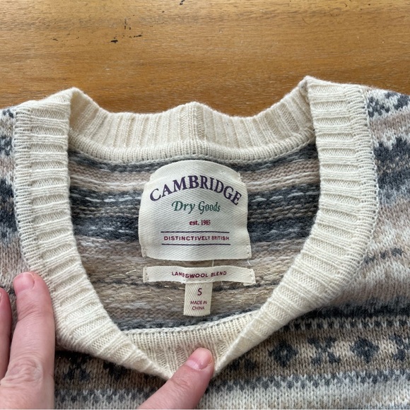 Vintage 2000's Y2K Striped Sweater Lambswool Long Crew Neck Elbow Patches Gold - Picture 6 of 8